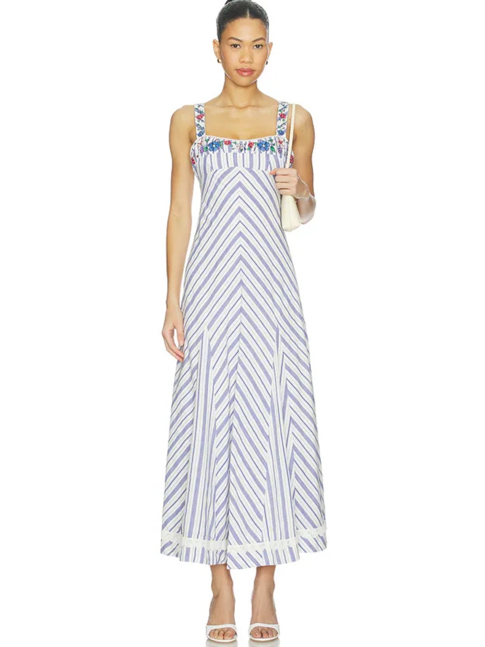 Free People Havenwood Embroidered Check Maxi Dress White Combo